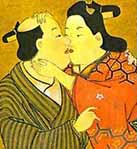 Miyakawa Choshun (1682_1753) _ Das Go Spiel _ Mitte 18. Jhd., shuga_Gem�lde auf Seide, abgedruckt in 'The Love of Samurai, A Thousand Years of Japanese Homosexuality' von Tsuneo Watanabe und Jun'ichi Iwata